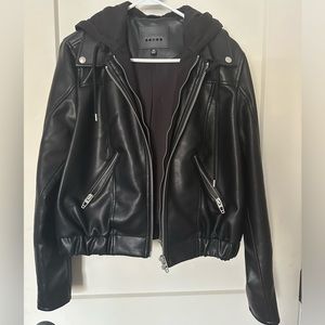 Blank NYC faux leather hooded bomber jacket